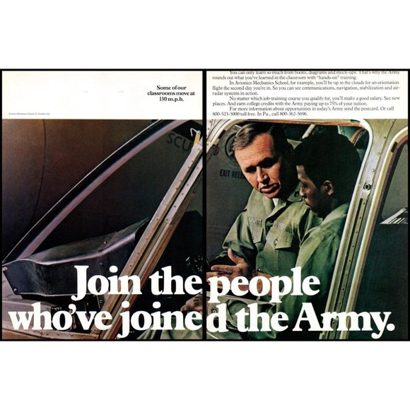 1975 US Army Recruiter Recruiting 2 Page Vintage Print Ad Aircraft Mechanic Art - Picture 1 of 3